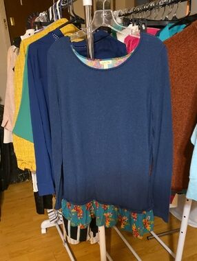 Matilda Jane Navy Top with Teal Floral Trim